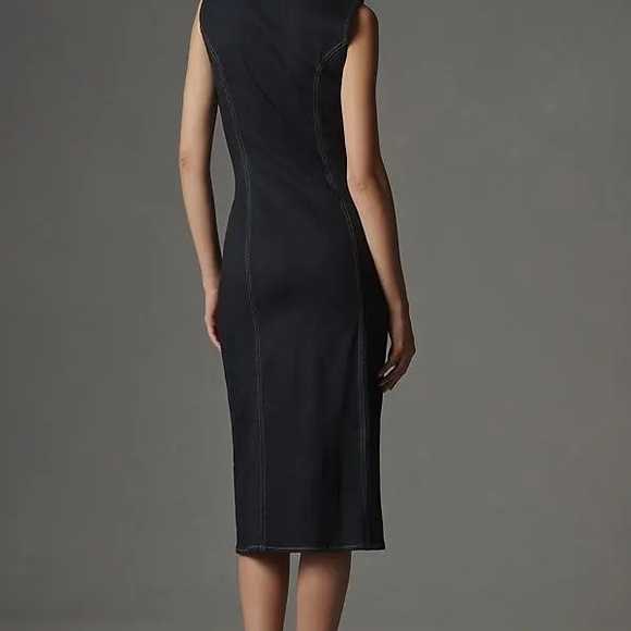 Anthropologie Porridge Denim Hardware Midi Dress Size Large Petite - Picture 2 of 11